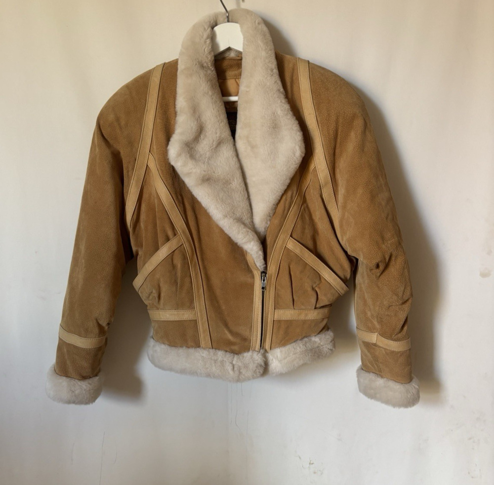 Vtg Wilsons Adventure Bond Leather Jacket XS S Bomber Aviator Womens Fux Fur